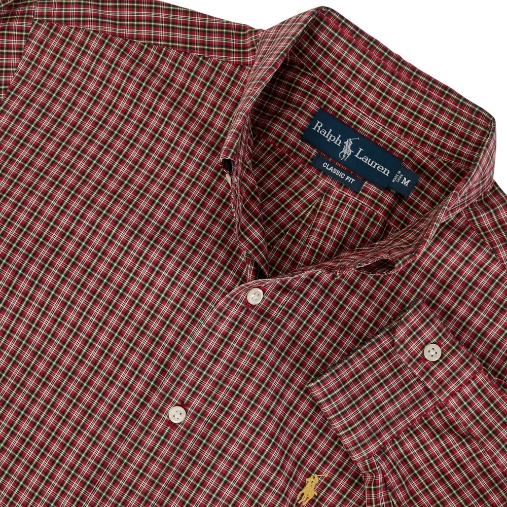Ralph Lauren Men's Plaid‎ Shirt Large Red Black Yellow Button Down Classic Fit